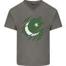 Torn Pakistan Flag Pakistani Day Football Mens V-Neck Cotton T-Shirt Charcoal