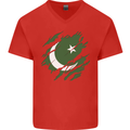 Torn Pakistan Flag Pakistani Day Football Mens V-Neck Cotton T-Shirt Red