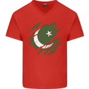 Torn Pakistan Flag Pakistani Day Football Mens V-Neck Cotton T-Shirt Red
