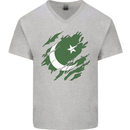 Torn Pakistan Flag Pakistani Day Football Mens V-Neck Cotton T-Shirt Sports Grey