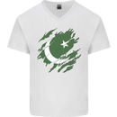Torn Pakistan Flag Pakistani Day Football Mens V-Neck Cotton T-Shirt White