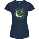 Torn Pakistan Flag Pakistani Day Football Womens Petite Cut T-Shirt Navy Blue