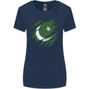 Torn Pakistan Flag Pakistani Day Football Womens Wider Cut T-Shirt Navy Blue