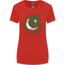 Torn Pakistan Flag Pakistani Day Football Womens Wider Cut T-Shirt Red