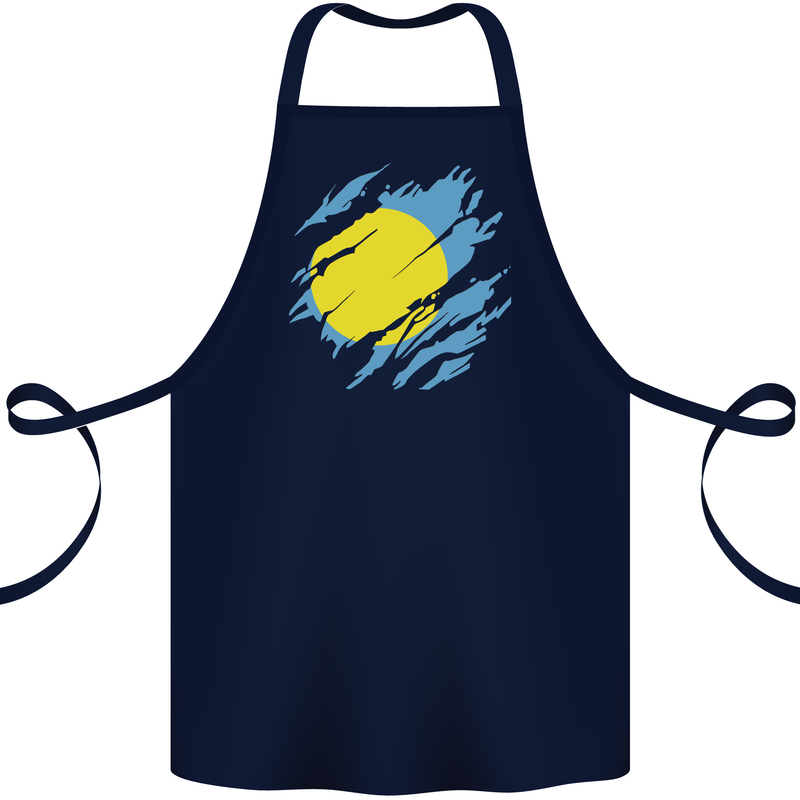 Torn Palau Flag Palauan Day Football Cotton Apron 100% Organic Navy Blue