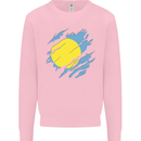 Torn Palau Flag Palauan Day Football Kids Sweatshirt Jumper Light Pink