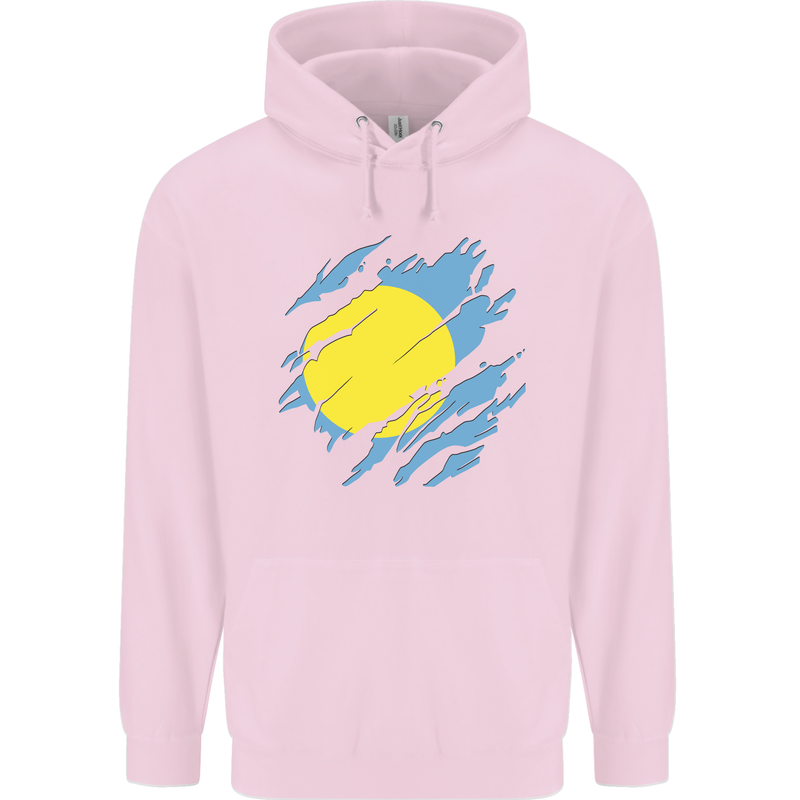 Torn Palau Flag Palauan Day Football Mens 80% Cotton Hoodie Light Pink