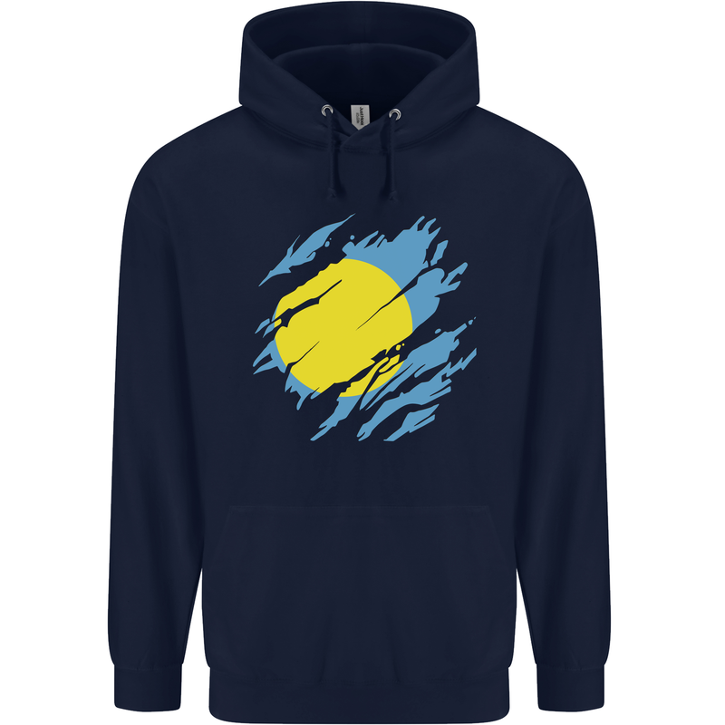 Torn Palau Flag Palauan Day Football Mens 80% Cotton Hoodie Navy Blue