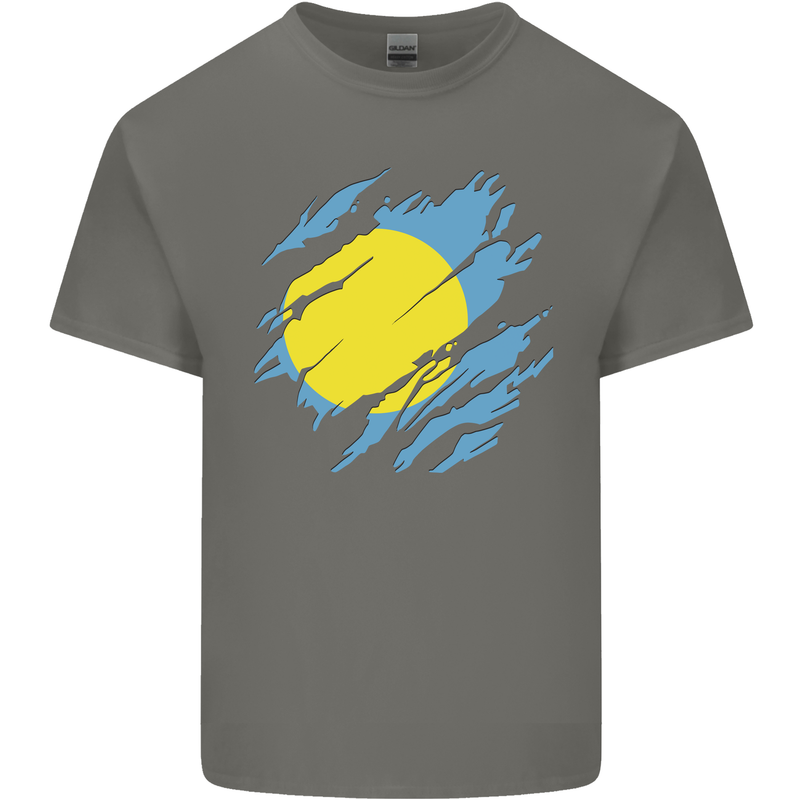 Torn Palau Flag Palauan Day Football Mens Cotton T-Shirt Tee Top Charcoal