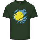 Torn Palau Flag Palauan Day Football Mens Cotton T-Shirt Tee Top Forest Green