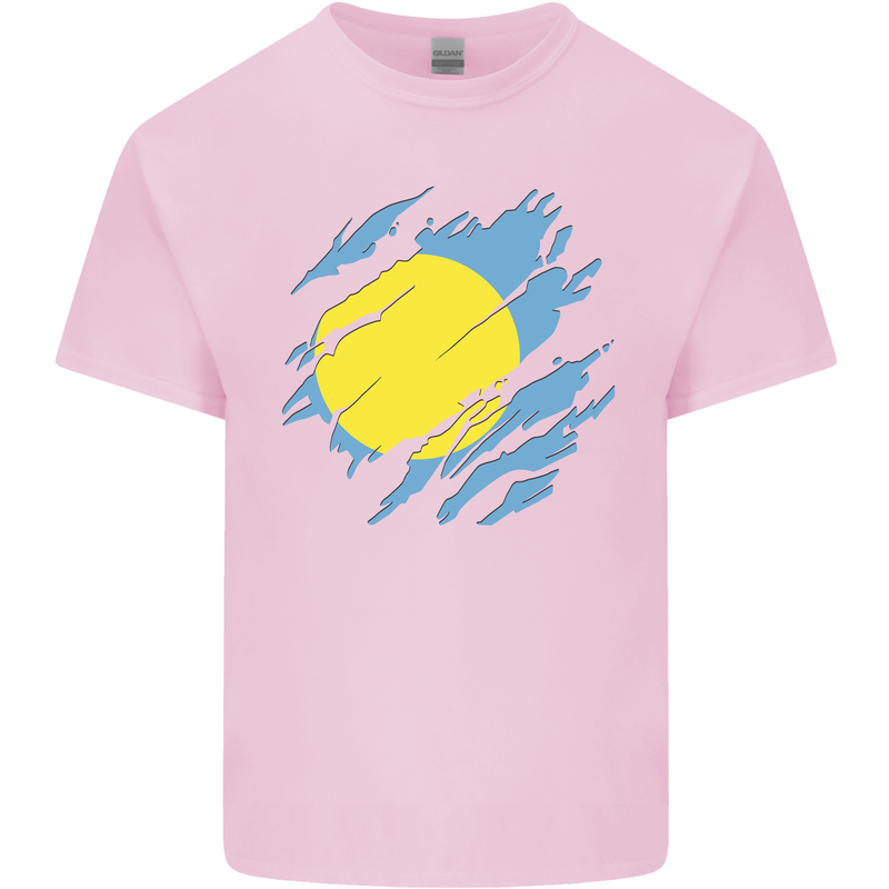 Torn Palau Flag Palauan Day Football Mens Cotton T-Shirt Tee Top Light Pink