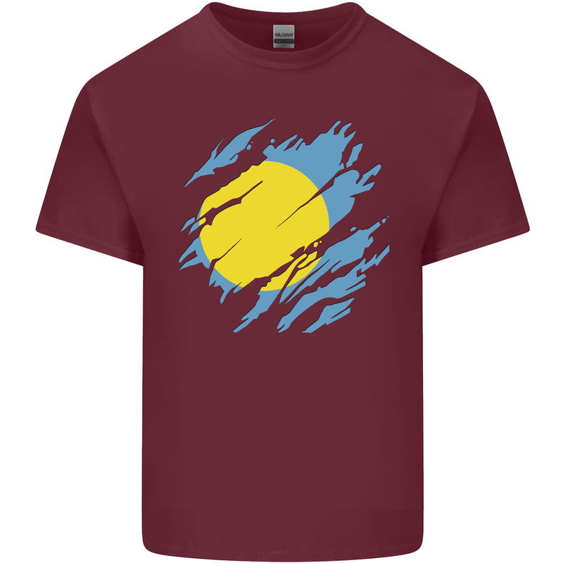 Torn Palau Flag Palauan Day Football Mens Cotton T-Shirt Tee Top Maroon