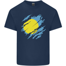 Torn Palau Flag Palauan Day Football Mens Cotton T-Shirt Tee Top Navy Blue