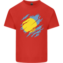 Torn Palau Flag Palauan Day Football Mens Cotton T-Shirt Tee Top Red