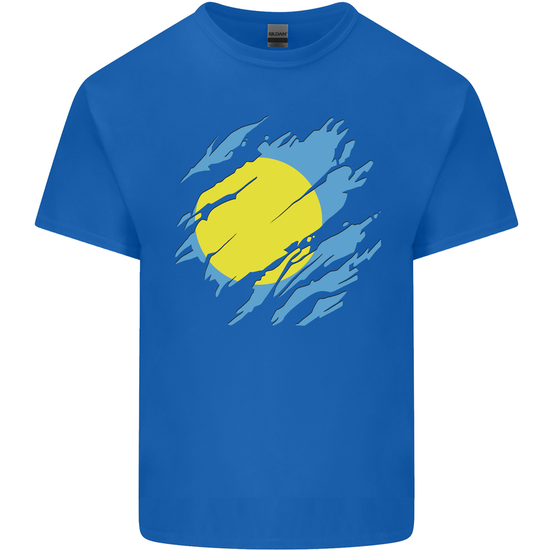 Torn Palau Flag Palauan Day Football Mens Cotton T-Shirt Tee Top Royal Blue