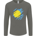 Torn Palau Flag Palauan Day Football Mens Long Sleeve T-Shirt Charcoal
