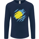 Torn Palau Flag Palauan Day Football Mens Long Sleeve T-Shirt Navy Blue