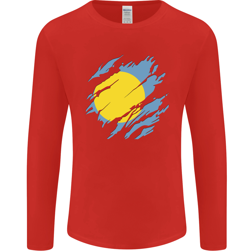 Torn Palau Flag Palauan Day Football Mens Long Sleeve T-Shirt Red