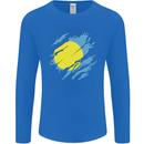 Torn Palau Flag Palauan Day Football Mens Long Sleeve T-Shirt Royal Blue