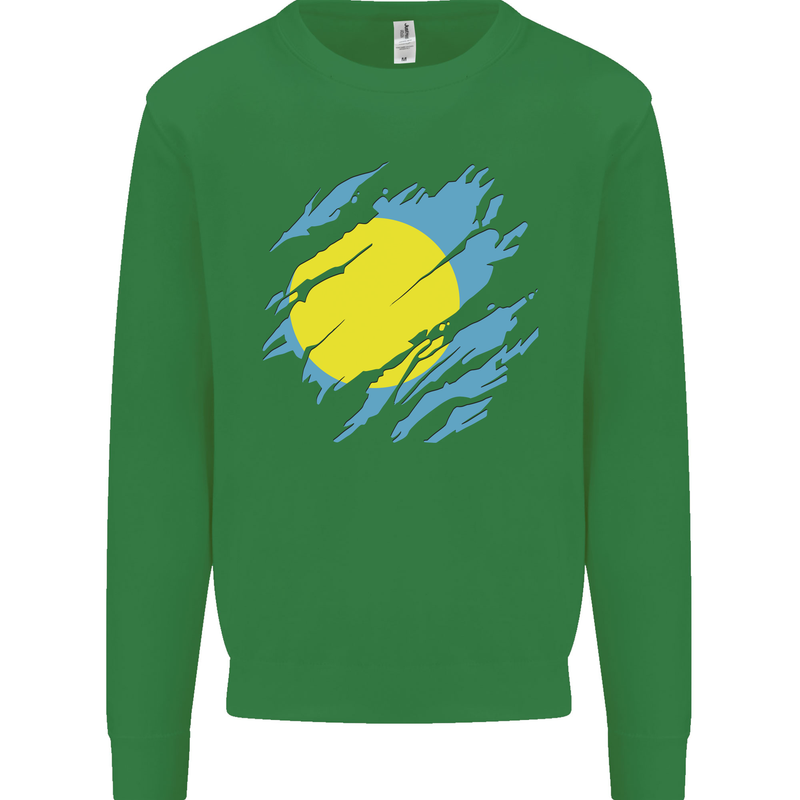 Torn Palau Flag Palauan Day Football Mens Sweatshirt Jumper Irish Green