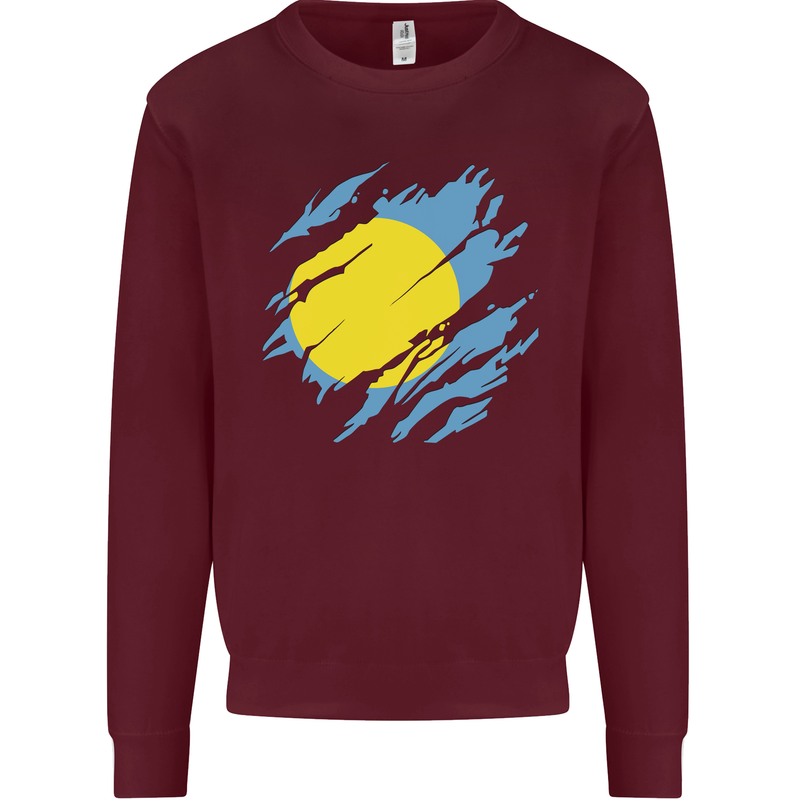 Torn Palau Flag Palauan Day Football Mens Sweatshirt Jumper Maroon