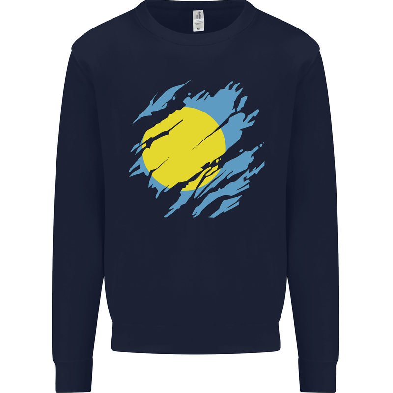 Torn Palau Flag Palauan Day Football Mens Sweatshirt Jumper Navy Blue