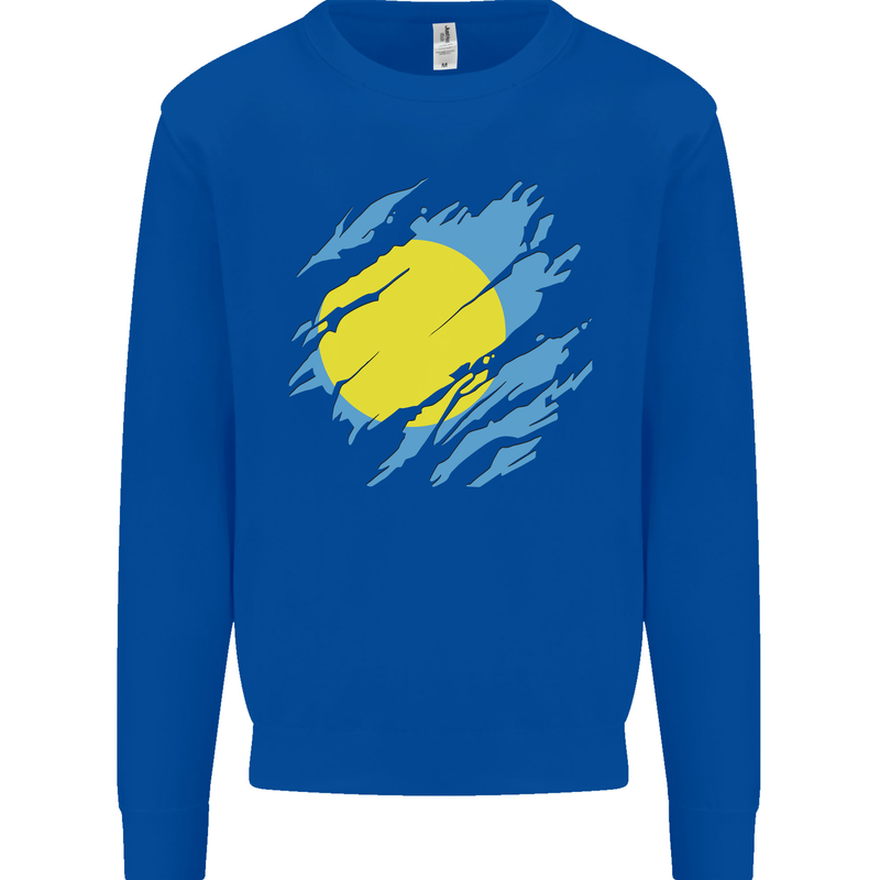 Torn Palau Flag Palauan Day Football Mens Sweatshirt Jumper Royal Blue