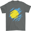 Torn Palau Flag Palauan Day Football Mens T-Shirt 100% Cotton Charcoal