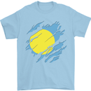 Torn Palau Flag Palauan Day Football Mens T-Shirt 100% Cotton Light Blue