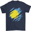 Torn Palau Flag Palauan Day Football Mens T-Shirt 100% Cotton Navy Blue