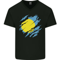 Torn Palau Flag Palauan Day Football Mens V-Neck Cotton T-Shirt Black