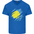 Torn Palau Flag Palauan Day Football Mens V-Neck Cotton T-Shirt Royal Blue