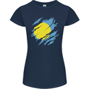 Torn Palau Flag Palauan Day Football Womens Petite Cut T-Shirt Navy Blue