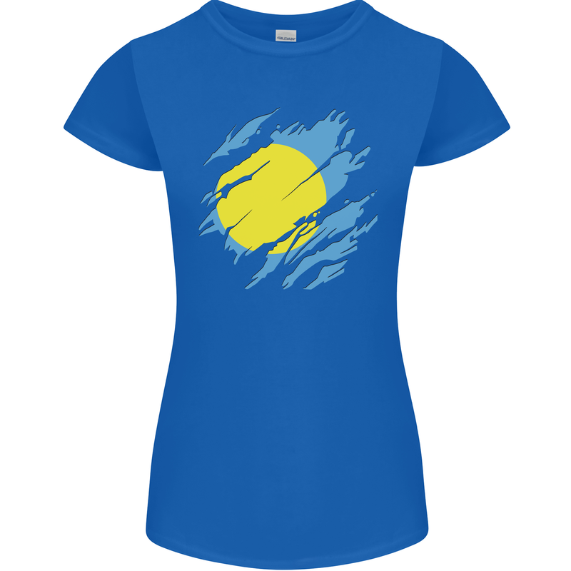 Torn Palau Flag Palauan Day Football Womens Petite Cut T-Shirt Royal Blue