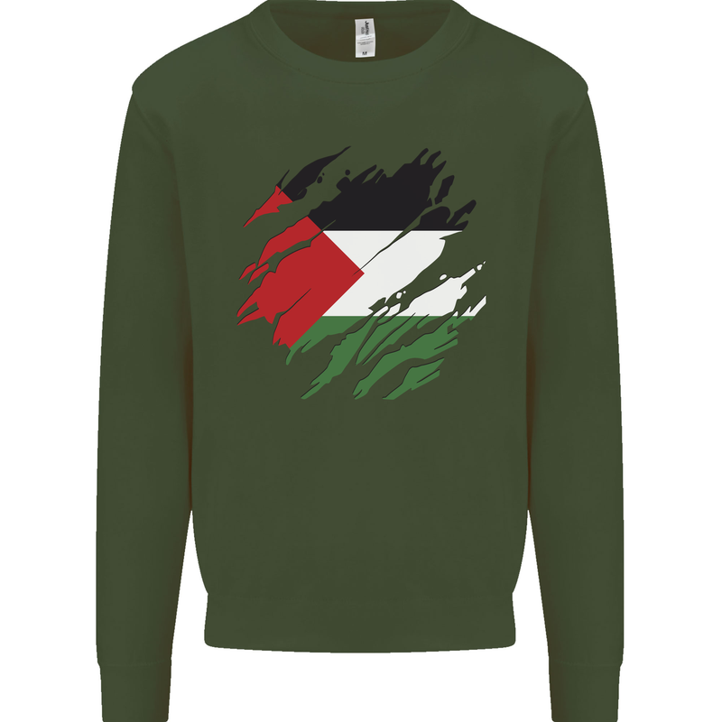 Torn Palestine Flag Palestinian Day Football Kids Sweatshirt Jumper Forest Green