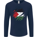Torn Palestine Flag Palestinian Day Football Mens Long Sleeve T-Shirt Navy Blue