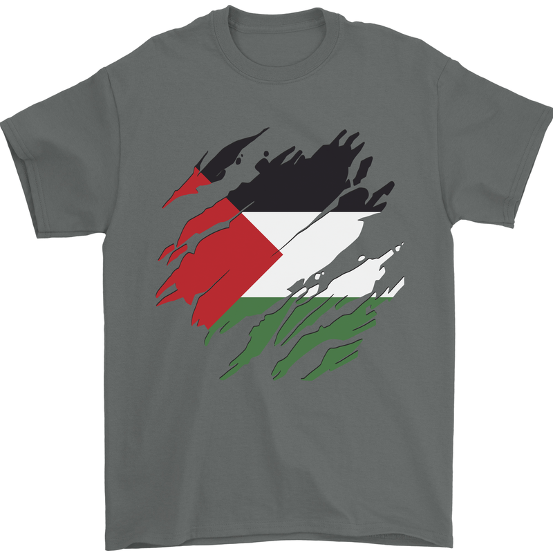 Torn Palestine Flag Palestinian Day Football Mens T-Shirt 100% Cotton Charcoal