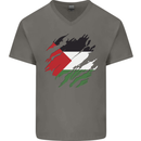 Torn Palestine Flag Palestinian Day Football Mens V-Neck Cotton T-Shirt Charcoal
