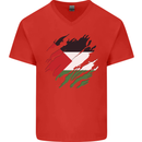 Torn Palestine Flag Palestinian Day Football Mens V-Neck Cotton T-Shirt Red