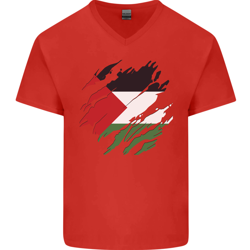Torn Palestine Flag Palestinian Day Football Mens V-Neck Cotton T-Shirt Red