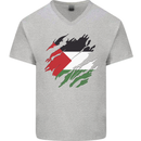 Torn Palestine Flag Palestinian Day Football Mens V-Neck Cotton T-Shirt Sports Grey