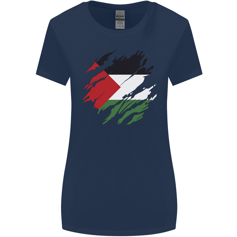 Torn Palestine Flag Palestinian Day Football Womens Wider Cut T-Shirt Navy Blue