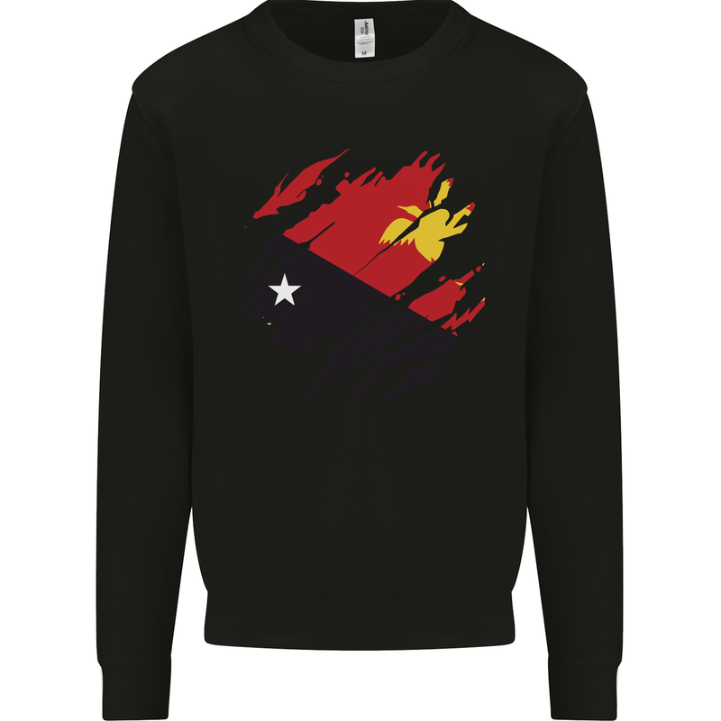 Torn Papua New Guinea Flag Day Football Kids Sweatshirt Jumper Black