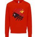 Torn Papua New Guinea Flag Day Football Kids Sweatshirt Jumper Bright Red