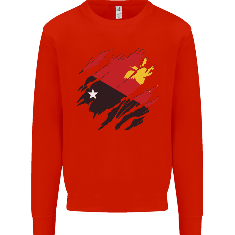 Torn Papua New Guinea Flag Day Football Kids Sweatshirt Jumper Bright Red