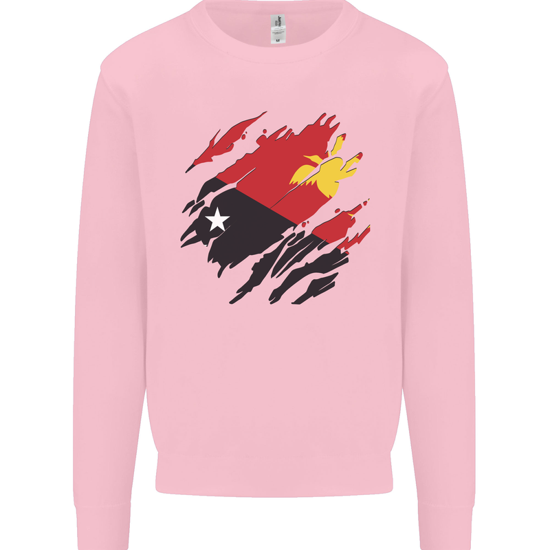 Torn Papua New Guinea Flag Day Football Kids Sweatshirt Jumper Light Pink