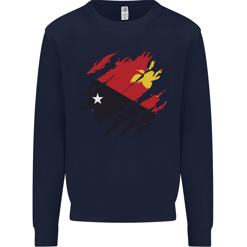 Torn Papua New Guinea Flag Day Football Kids Sweatshirt Jumper Navy Blue