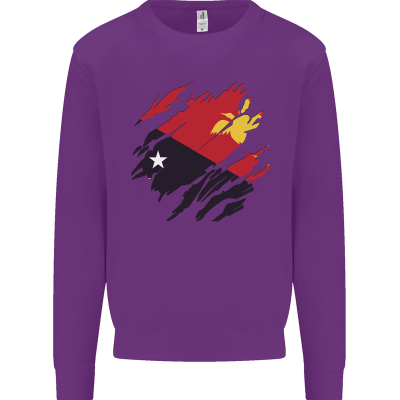 Torn Papua New Guinea Flag Day Football Kids Sweatshirt Jumper Purple