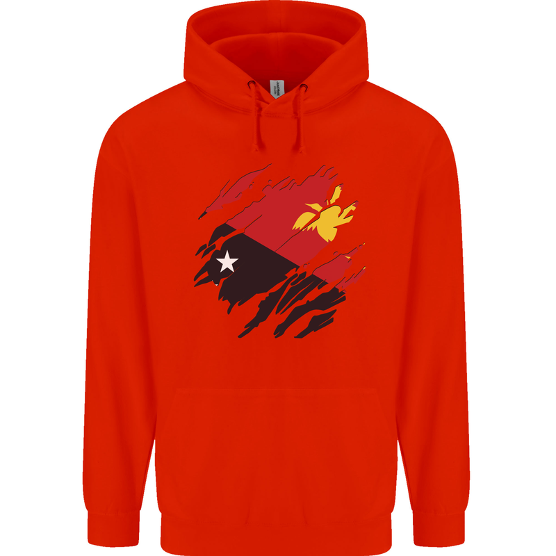 Torn Papua New Guinea Flag Day Football Mens 80% Cotton Hoodie Bright Red