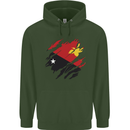 Torn Papua New Guinea Flag Day Football Mens 80% Cotton Hoodie Forest Green